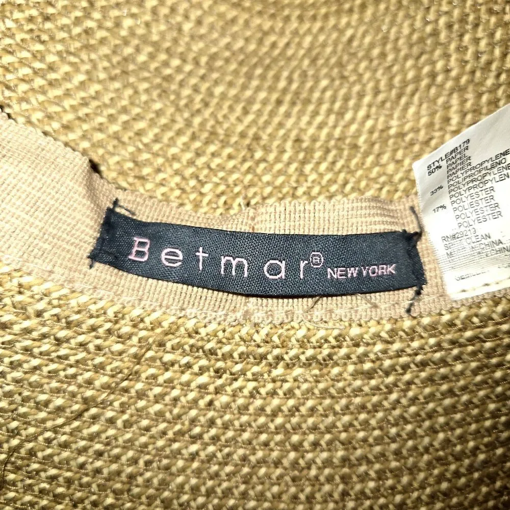 Betmar New York Style Tan Paper Straw Packable Wide Brim Floppy Beach Sun Hat OS